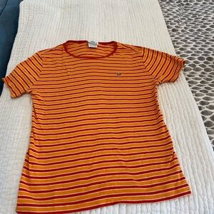 Lacoste Orange and Red Striped T-Shirt